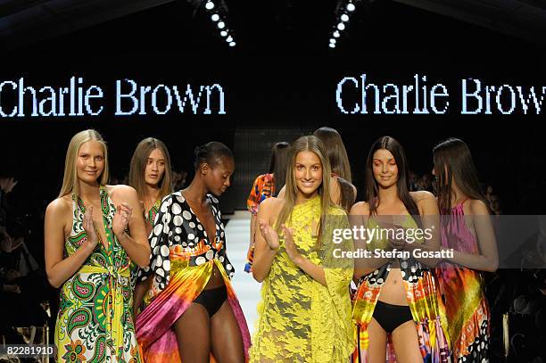 Models showcase designs by Charlie Brown on the catwalk, as part of the inaugural Rosemount Sydney Fashion Festival 2008 at Martin Place on August...