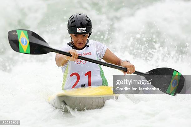 Poliana De Paula of Brazil competes in the canoe/kayak slalom event at the Shunyi Olympic Rowing-Canoeing Park during Day 5 of the Beijing 2008...