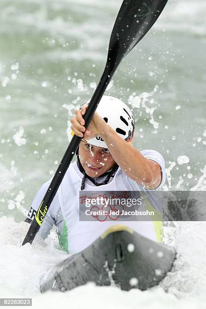 Jennifer Bongardt of Germany competes in the canoe/kayak slalom event at the Shunyi Olympic Rowing-Canoeing Park during Day 5 of the Beijing 2008...