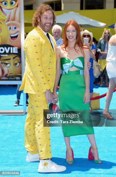 Actor T.J. Miller and wife Kate Gorney attend the premiere of Columbia Pictures and Sony Pictures 'The Emoji Movie' at Regency Village Theatre on...