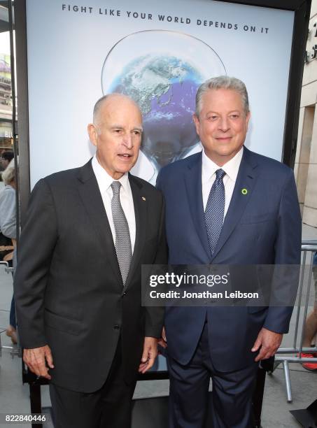 Governor of California Edmund G. Brown Jr. And Former Vice President Al Gore attend a special Los Angeles screening of 'An Inconvenient Sequel: Truth...