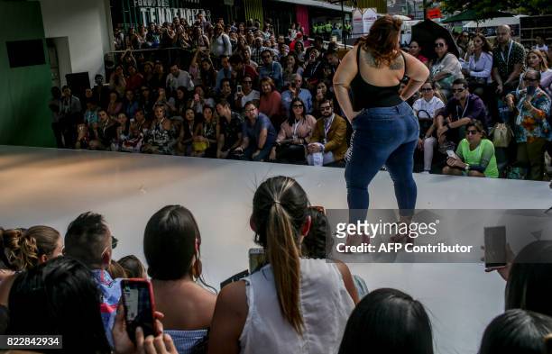 Model presents a creation by Colombian brand Elena Plus Clothing at Colombiamoda during Medellin´s fashion week in Itagui municipality near Medellin,...