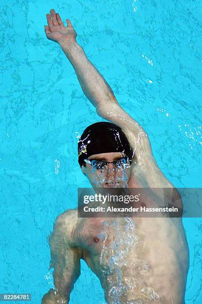 Helge Meeuw of Germany competes in the Men's 200m Backstroke Heat 5 held at the National Aquatics Center on Day 5 of the Beijing 2008 Olympic Games...