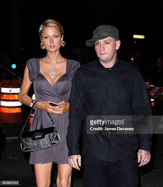 Paris Hilton and Benji Madden visit Nobu 57 on August 12, 2008 in New York City.
