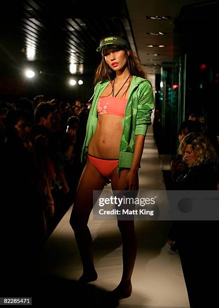 Model showcases designs by PUMA on the catwalk during their Summer Parade show, as part of the inaugural Rosemount Sydney Fashion Festival 2008 at...