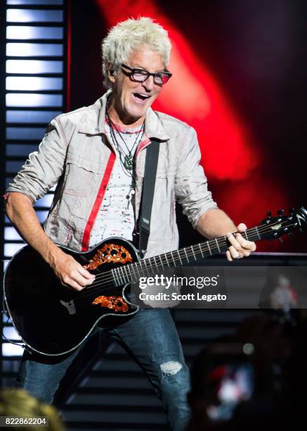 Kevin Cronin of REO Speedwagon performs at DTE Energy Music Theater on July 25, 2017 in Clarkston, Michigan.