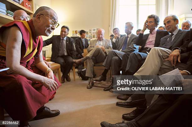 The Dalai Lama attends a meeting at the French senate, on August 13, 2008 in Paris. The Dalai Lama accused today China of violating the Olympic truce...