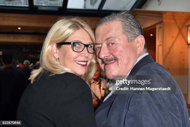 Joseph Hannesschlaeger and his girlfriend Bettina Geyer during the 'La Dolce Vita Grillfest' at Gruenwalder Einkehr on July 25, 2017 in Munich,...