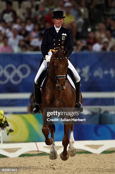 Heike Kemmer of Germany and Bonaoparte perform in the Individual Dressage Grand Prix held at the Hong Kong Olympic Equestrian Venue in Sha Tin during...