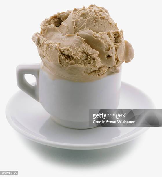 scoop of coffee ice cream in espresso cup - mocha ice cream stock pictures, royalty-free photos & images