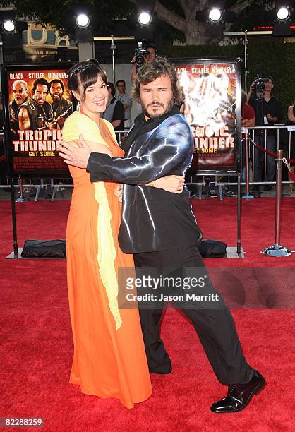 Actor Jack Black and wife Tanya arrive to the premiere of DreamWorks Pictures' "Tropic Thunder" on August 11, 2008 in Westwood, California.?