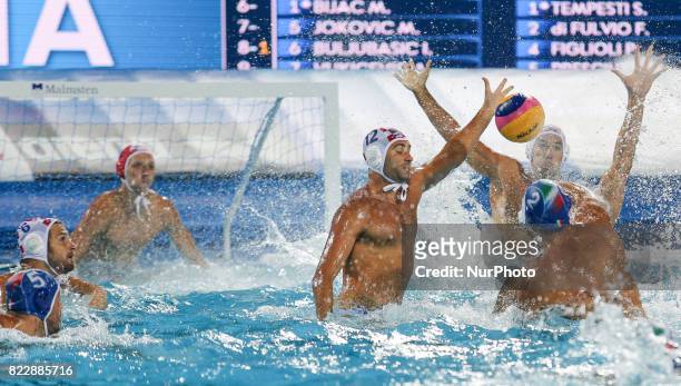 Javier Garcia Gadea , Francesco Di Fulvio , in action during the quarterfinal of the men's water polo game Croatia v Italy of the FINA World...