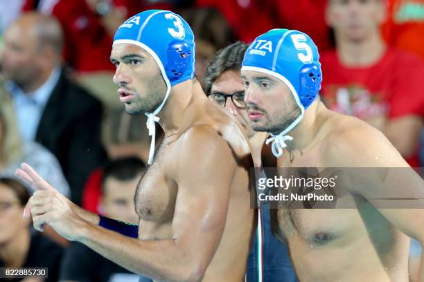 Niccolo Gitto , Nicholas Presciutti , in action during the quarterfinal of the men's water polo game Croatia v Italy of the FINA World Championships...