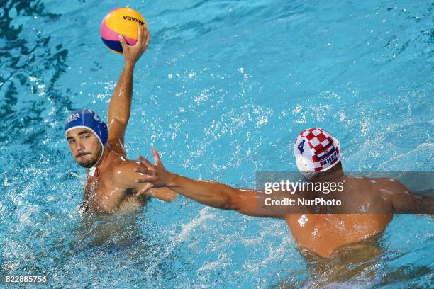 Francesco Di Fulvio , Luka Loncar , in action during the quarterfinal of the men's water polo game Croatia v Italy of the FINA World Championships at...