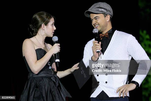 Actress Emma Roberts and Singer Guy Sebastian present an award during the third annual Dolly Teen Choice Awards at Luna Park on August 13, 2008 in...