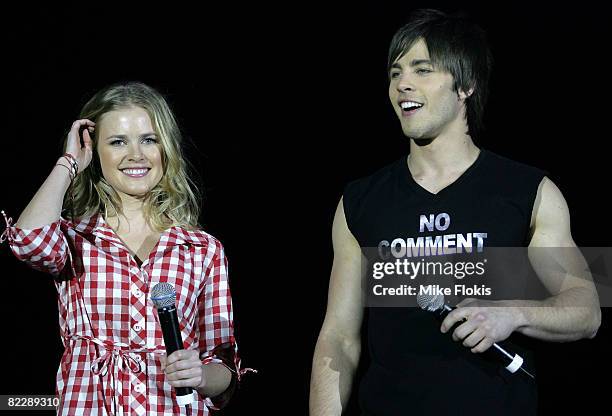 Actress Pippa Black and Singer Dean Geyer present an award during the third annual Dolly Teen Choice Awards at Luna Park on August 13, 2008 in...