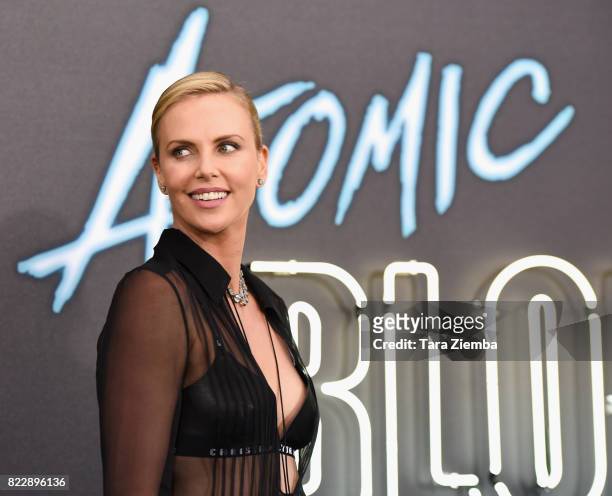 Actress Charlize Theron attends the premiere of Focus Features' 'Atomic Blonde' at The Theatre at Ace Hotel on July 24, 2017 in Los Angeles,...