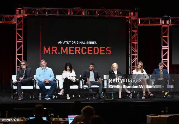 The cast of AT&T AUDIENCE Network's "Mr. Mercedes" , director Jack Bender, actors Brendan Gleeson, Mary Louise-Parker, Jharrel Jerome, Holland...