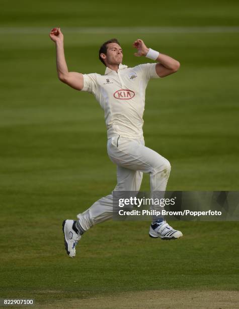 Chris Tremlett bowling for Surrey during the County Championship match between Middlesex and Surrey at Lord's Cricket Ground, London, 4th May 2013....