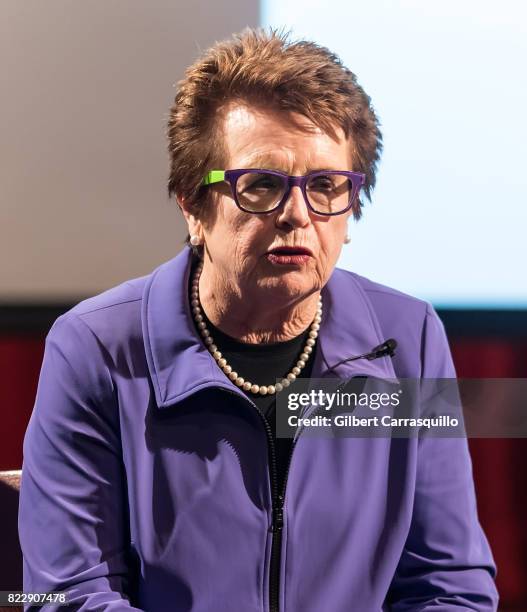 Tennis legend Billie Jean King attends A Conversation With Billie Jean King & Andy Roddick benefiting the AmerisourceBergen Foundation during the...