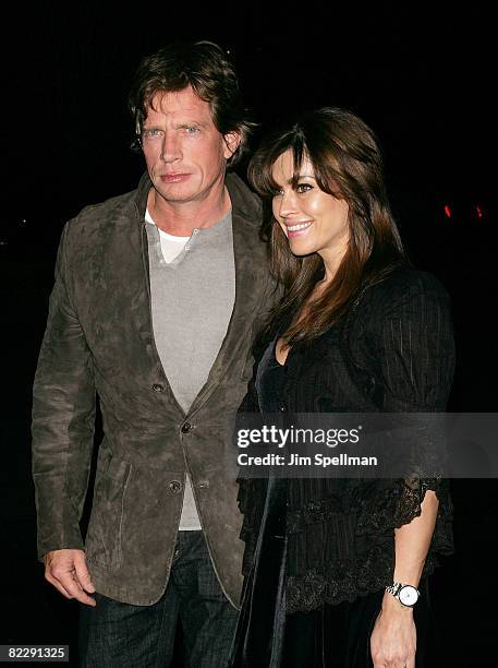 Actor Thomas Haden Church and wife Mia Zottoli Church arrives at the Cinema Society and Linda Wells Host a Screening of "Smart People" at the...