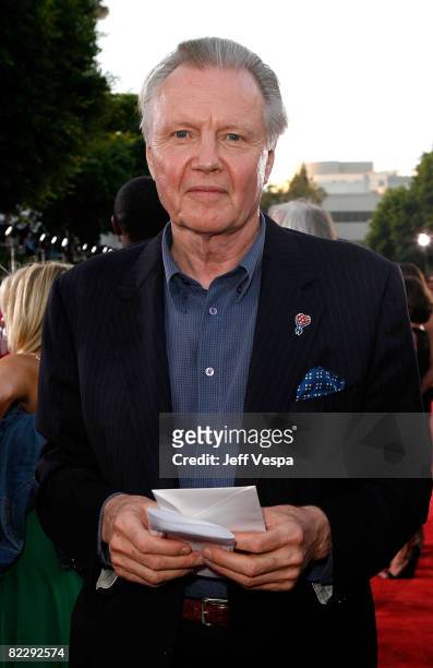 Actor Jon Voight arrives on the red carpet of the Los Angeles Premiere Of "Tropic Thunder" at the Mann's Village Theater on August 11, 2008 in Los...