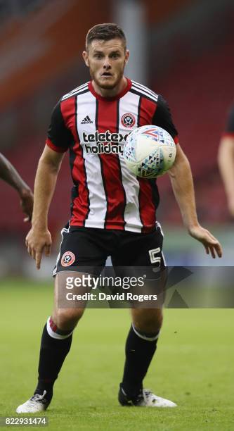 Jack O'Connell of Sheffield United moves away with the ball during the pre season friendly match between Sheffield United and Stoke City at Bramall...