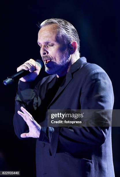 Miguel Bose performs on stage at Auditorio de Castrelos on July 25, 2017 in Vigo, Spain.