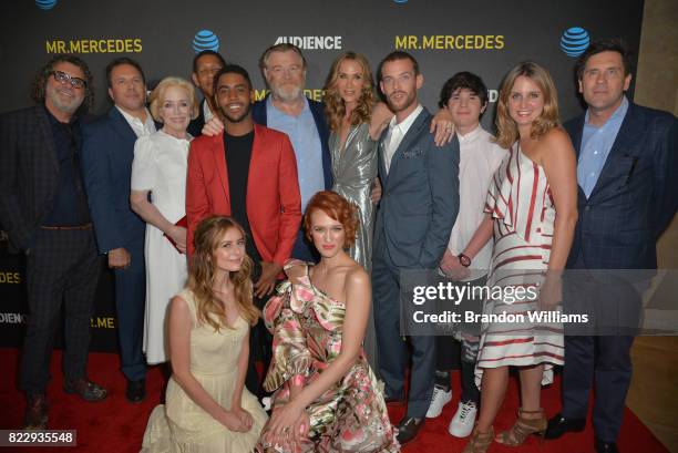 The cast of "Mr. Mercedes": Director Jack Bender, head of AT&T AUDIENCE Network Chris Long, Holland Taylor, Scott Lawrence, Jharrel Jerome, Justine...