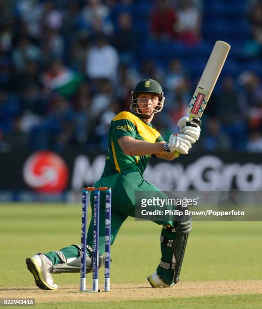 Ryan McLaren batting for South Africa during his innings of 71 not out in the ICC Champions Trophy group match between India and South Africa at the...