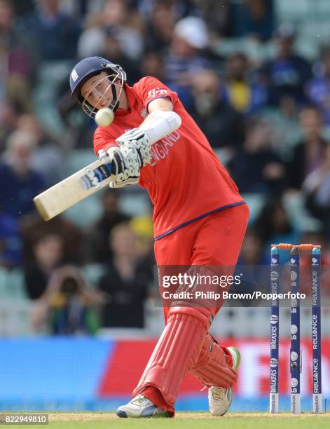 England batsman Joe Root hits a boundary during his innings of 68 in the ICC Champions Trophy group match between England and Sri Lanka at The Oval,...