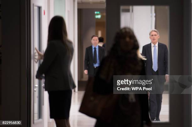 British Chancellor Philip Hammond arrives for a tour of the IBM office on South Bank on July 26, 2017 in London, United Kingdom. IBM have published...