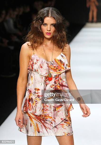 Model showcases designs by Zimmermann as part of the David Jones group show on the catwalk, as part of the inaugural Rosemount Sydney Fashion...