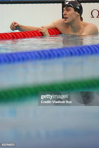 Helge Meeuw of Germany competes in the Men's 200m Backstroke Semifinal 2 held at the National Aquatics Centre during Day 6 of the Beijing 2008...