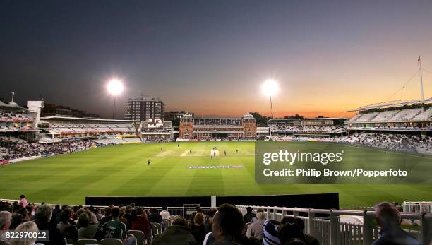 General view of the ground as Middlesex takes on Derbyshire under lights in the NatWest Pro40 League at Lord's Cricket Ground, London, 10th September...