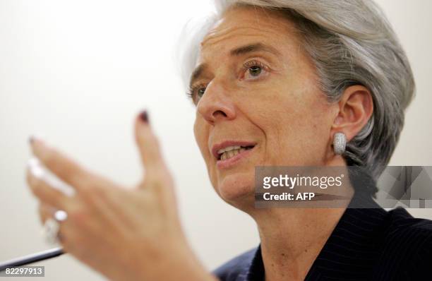 File picture taken on April 12, 2008 shows French Minister of Finance Christine Lagarde during a press conference in Washington. On August 14, 2008...