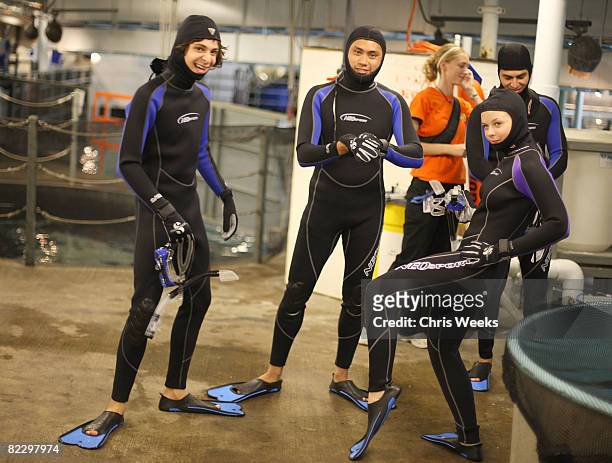 Actor Adam Sevani , director Jon Chu and actress Joy Lauren visit Underwater Adventures as part of the Hollywood Knights Norway Tour at the Mall of...