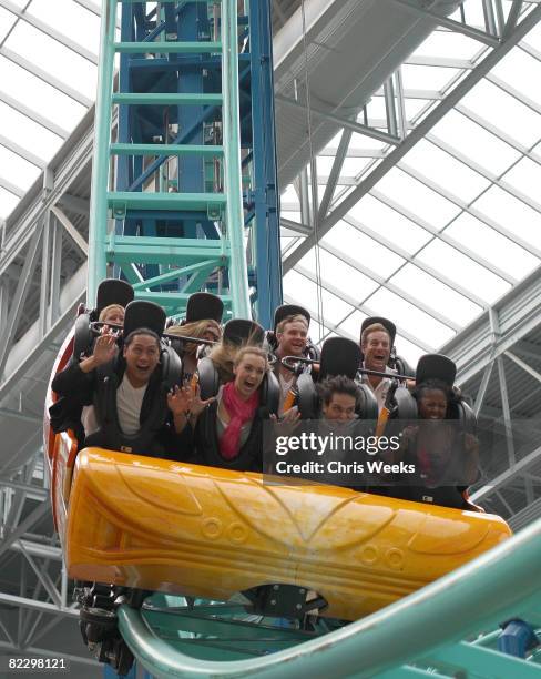 Director Jon Chu , Actress Andrea Bowen and actor Adam Sevani visit the theme part as part of the Hollywood Knights Norway Tour at the Mall of...