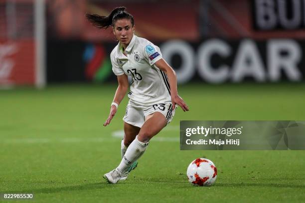 Hasret Kayikci controls the ball during the Group B match between Russia and Germany during the UEFA Women's Euro 2017 at Stadion Galgenwaard on July...