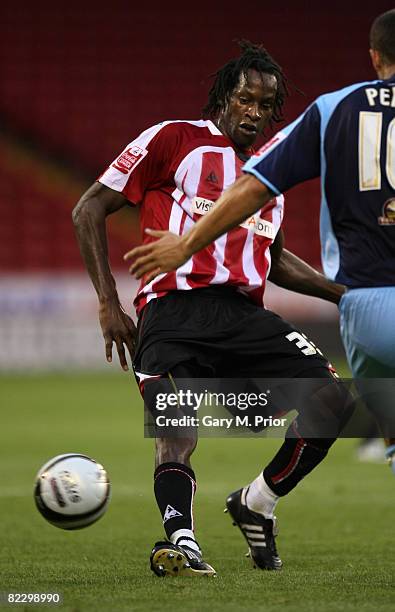 Ugo Ehiogu of Sheffield United in action during the Carling Cup 1st Round match between Sheffield United and Port Vale at Bramall Lane on August 13,...