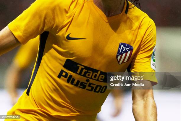 Detail of the jersey of Atletico de Madrid during a friendly match between Toluca and Atletico de Madrid as part of the 100th anniversary of Toluca...