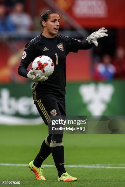 Tatyana Shcherbak of Russia reacts during the Group B match between Russia and Germany during the UEFA Women's Euro 2017 at Stadion Galgenwaard on...