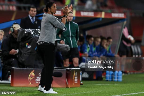 Head Coach Steffi Jones of Germany reacts during the Group B match between Russia and Germany during the UEFA Women's Euro 2017 at Stadion...