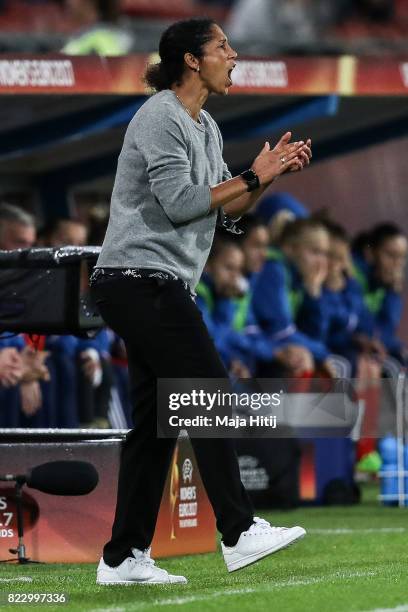 Head Coach Steffi Jones of Germany reacts during the Group B match between Russia and Germany during the UEFA Women's Euro 2017 at Stadion...