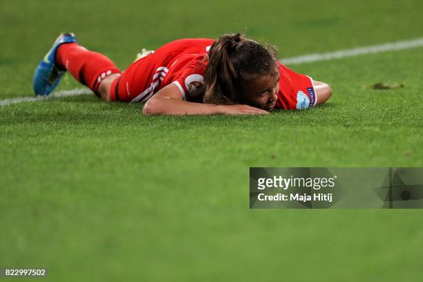 Natalya Solodkaya of Russia reacts during the Group B match between Russia and Germany during the UEFA Women's Euro 2017 at Stadion Galgenwaard on...