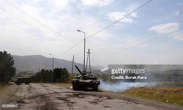 Russian soldiers hold their positions on the streets of Gori, August 14, 2008 in Gori, near South Ossetia, Georgia. Tensions continued in the north...