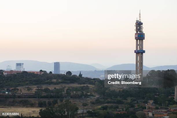 The Telkom Tower, operated by Telkom SA SOC Ltd., stands on the city skyline in Pretoria, South Africa, on Tuesday, July 25, 2017. South Africa is...