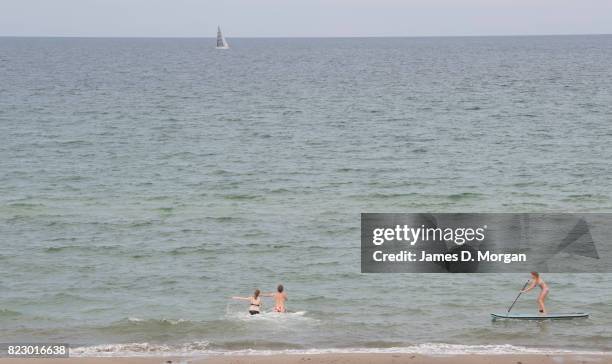 Holidaymakers enjoying the sea and sand on July 26, 2017 in Hornbaek, Denmark. Known locally as the Danish Riviera, Hornbaek attracts thousands of...