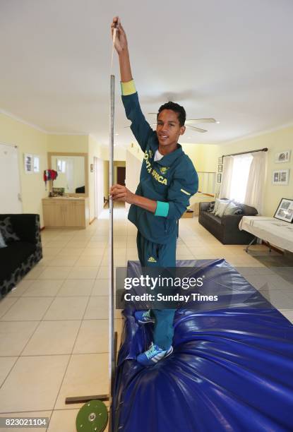 South African high jumper Breyton Poole (17 during an interview at his home on July 20, 2017 in Cape Town, South Africa. The Grade 11 pupil at Paul...