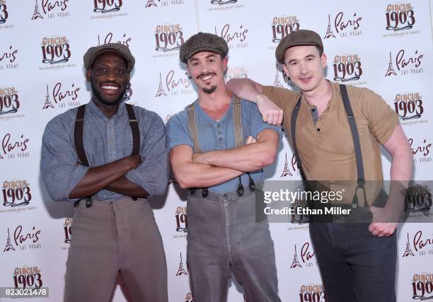 Puppeteers arrive at the opening night of "CIRCUS 1903" at Paris Las Vegas on July 25, 2017 in Las Vegas, Nevada.